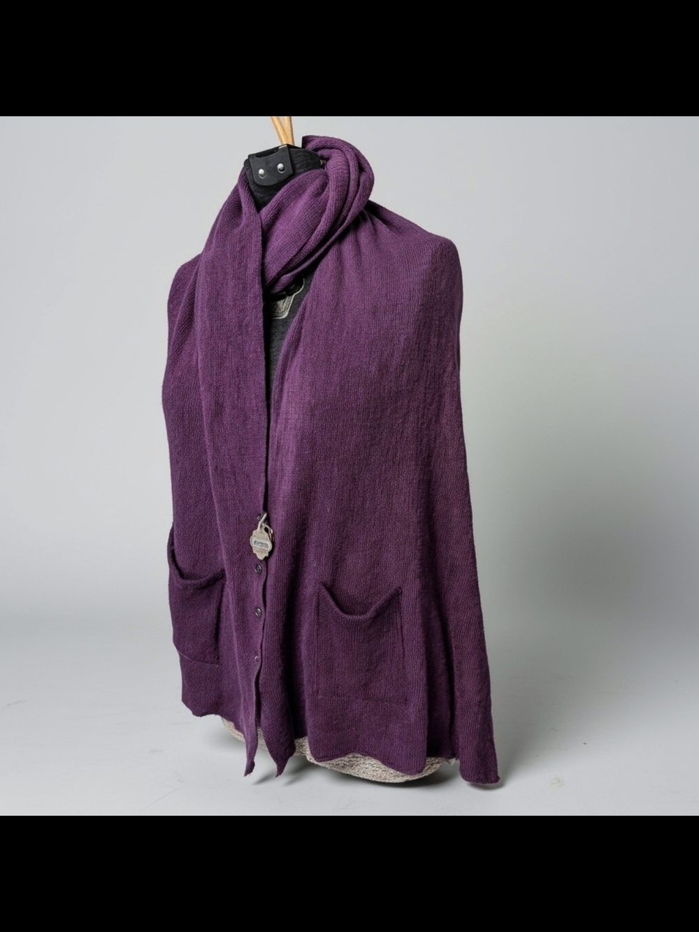 NWT Coco & Carmen Wool Blend Plum Purple Knit Cardigan Wrap W/ Pockets